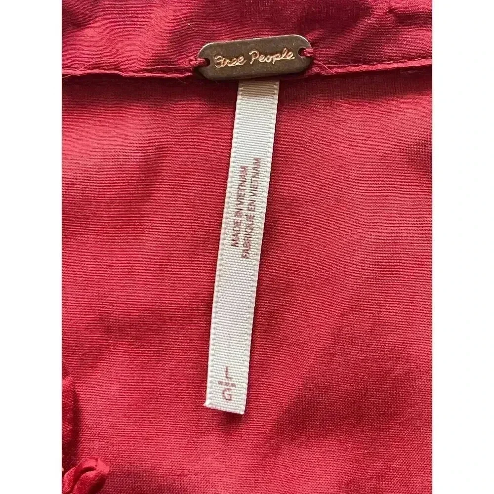 Free People Red Button Down shirt size L  cotton/silk blend - Picture 7 of 8